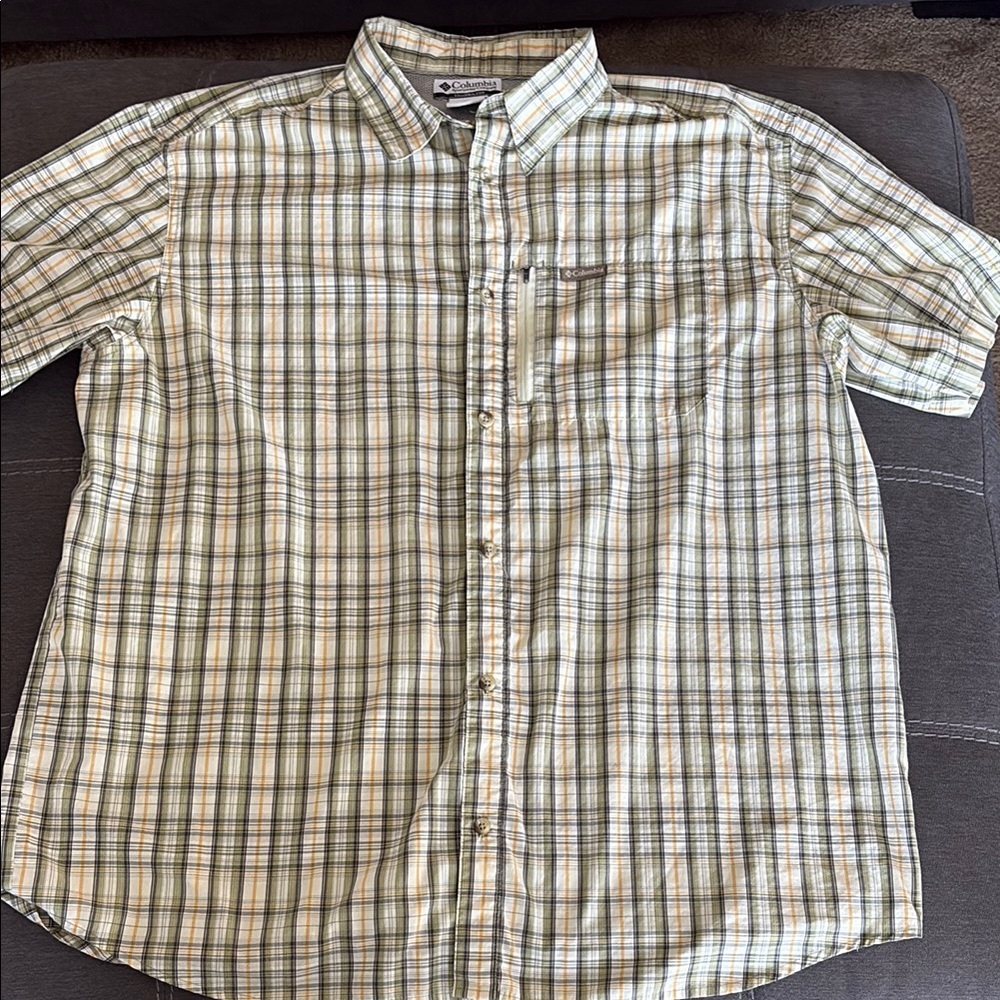Columbia Men's Shirt Green Plaid  Button Down Seersucker Size XXL EUC